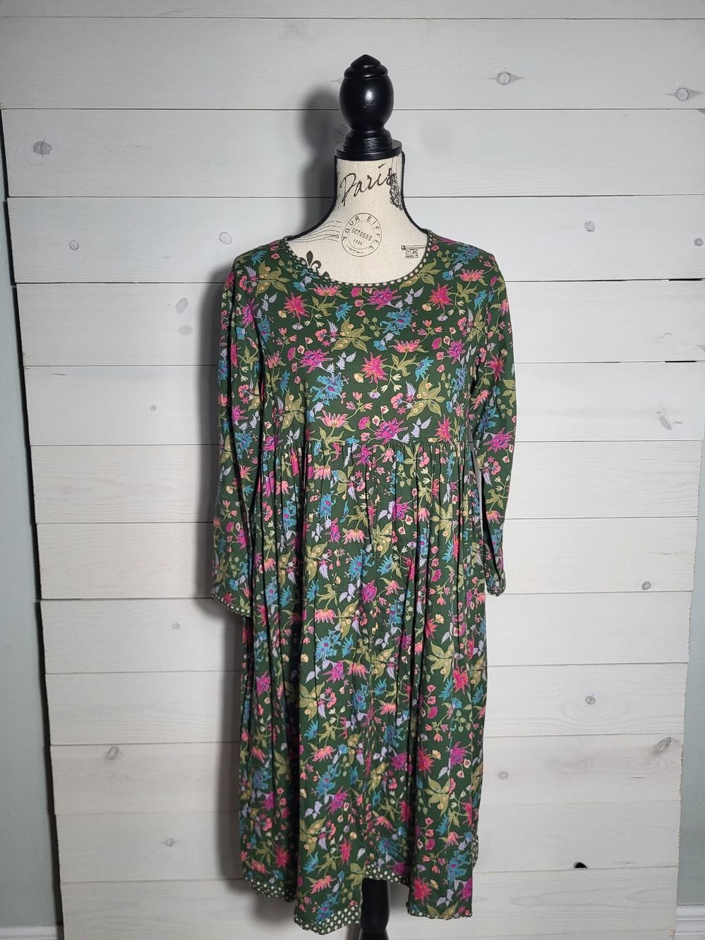 Zen Ethic Midi Dress Cotton Floral Whimsical BOHO Fairycore Designed In France.